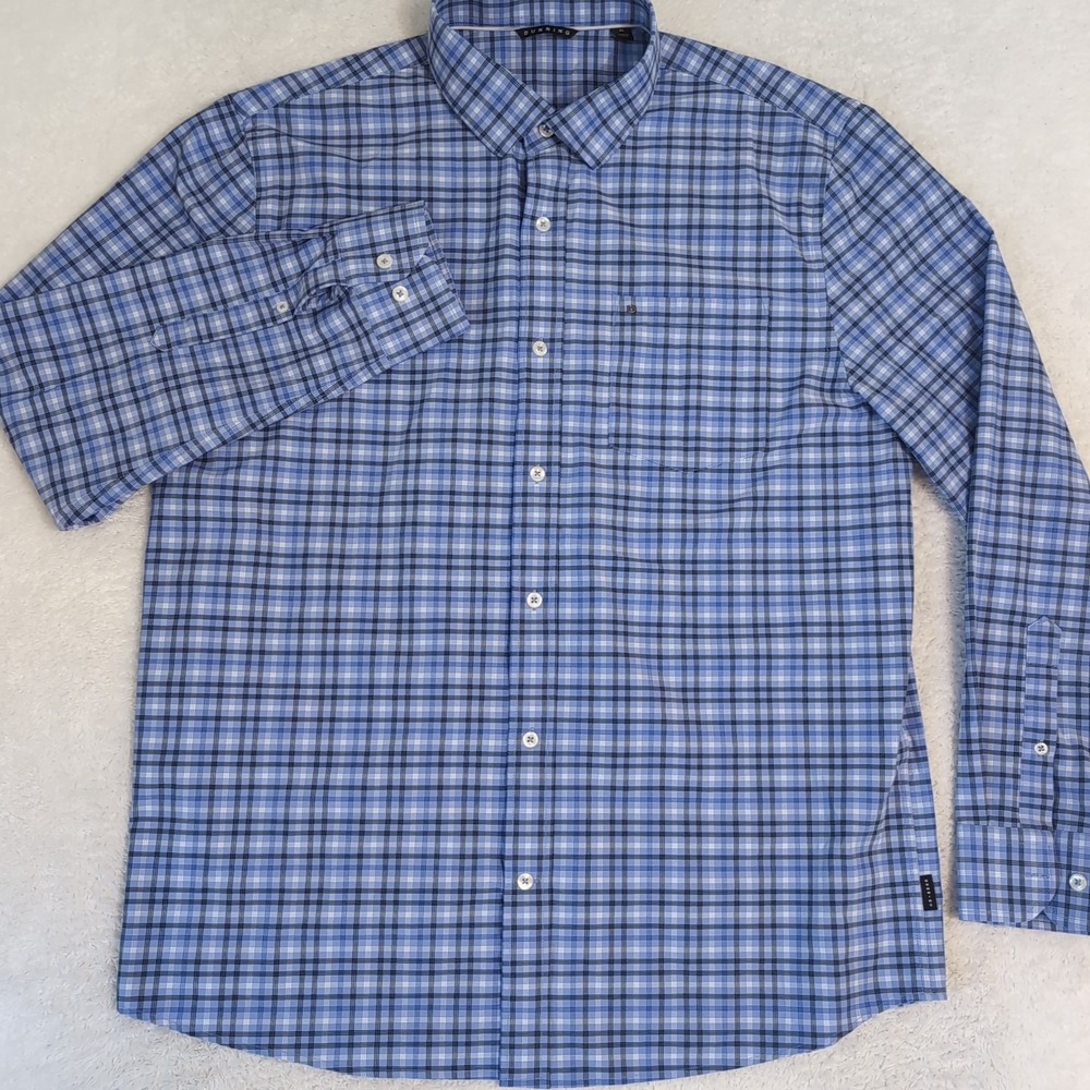 Dunning Shirt Mens 2XL Blue Plaid Button Down Performance Nylon Stretch Comfort - Picture 4 of 10